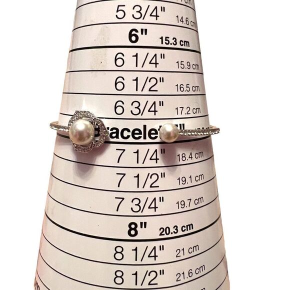 Rhinestone Pearl Silver Tone Clamper Bracelet - Picture 4 of 5